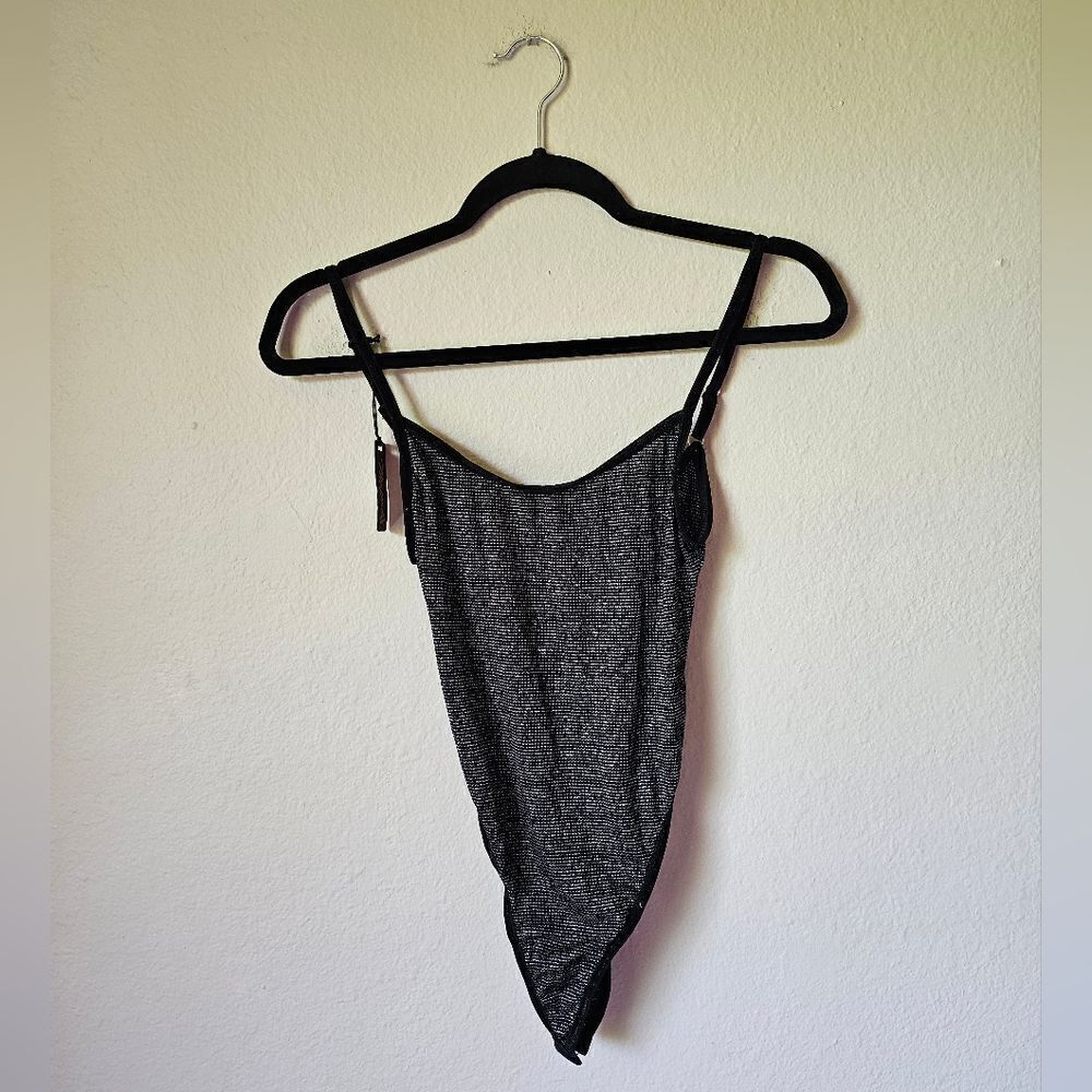 NWT Mapalé Nordstrom Black Silver Glitter Bodysuit Size S/M
